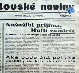 Židovské noviny 2.6.1939, spory okolo Bielej knihy